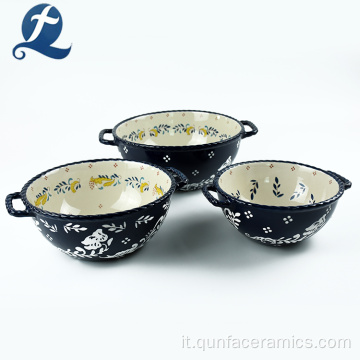 Set di ciotole in ceramica con motivo a minestra